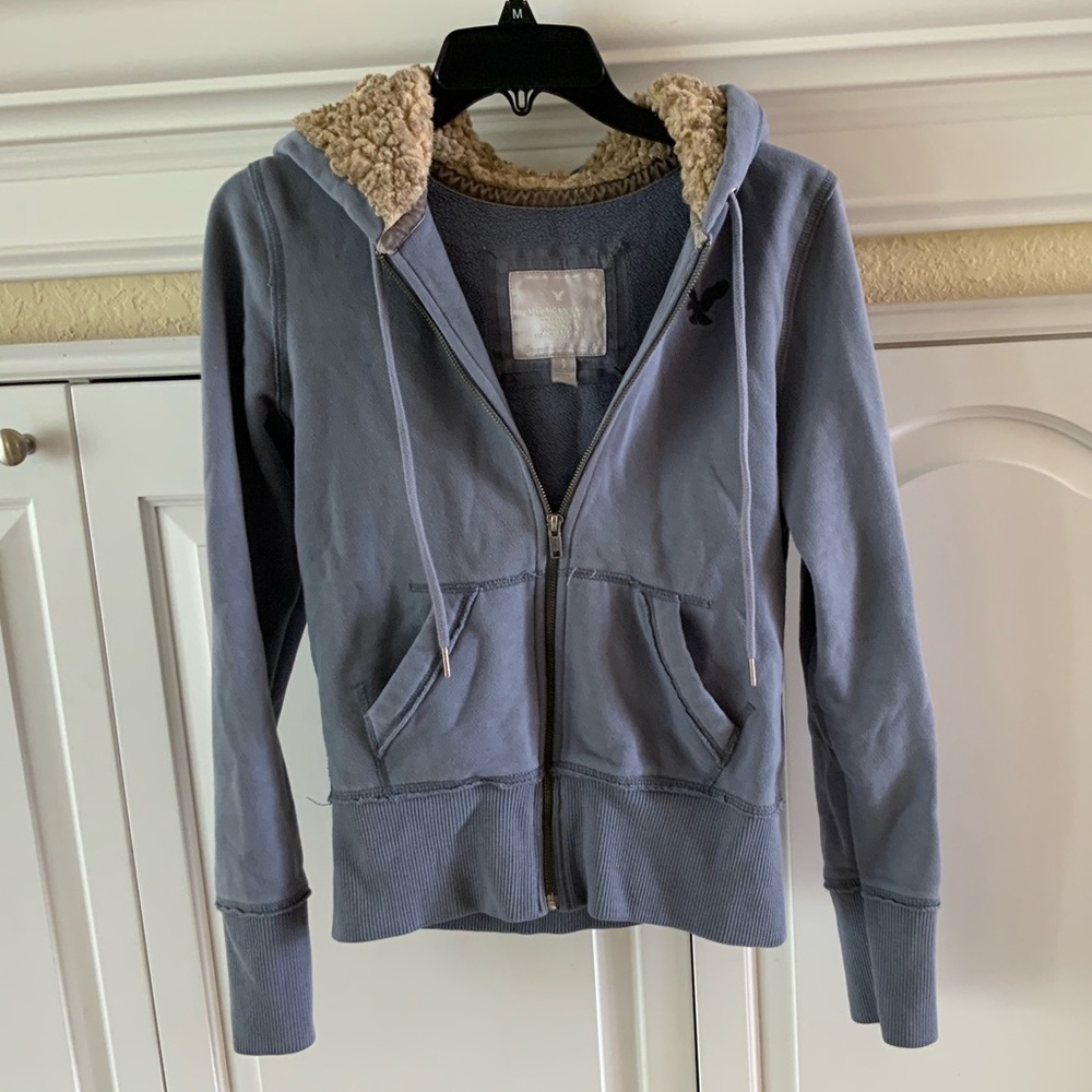 American Eagle Outfitters blue fleece hood jacket size Small
